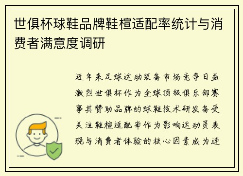 世俱杯球鞋品牌鞋楦适配率统计与消费者满意度调研